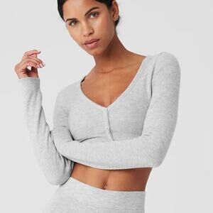 Alo Alolux Cropped Me Time Cardigan Atheltic Heather Grey size medium